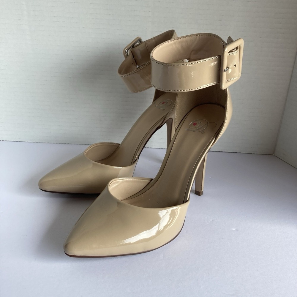 My Delicious Shoes High Stiletto Heel Pump Womens Size 7 Tan Ankle Strap